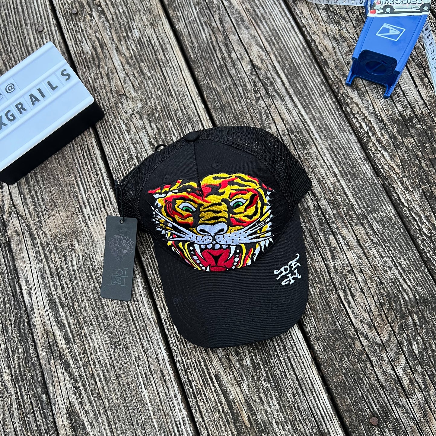 Ed Hardy White Orange Tiger Black Bill Trucker Cap Hat Snapback OSFA