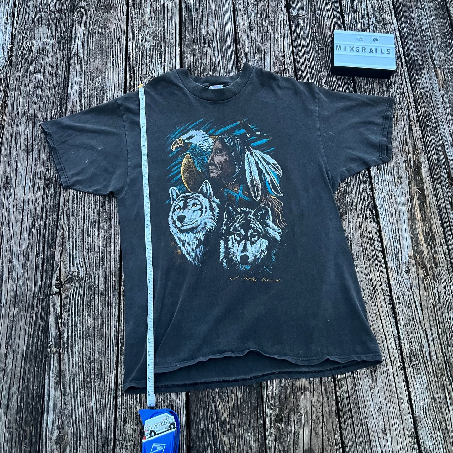 Vintage Unbranded Native American, Wolves & Eagle Graphic Tee Shirt BlackXL