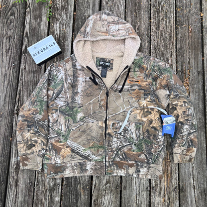 Vintage Realtree Camo Hoodie XLarge Slim Hooded Brown Camouflage Roundneck Fullzip