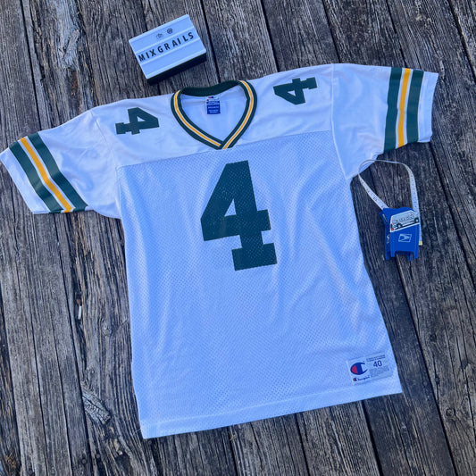 Vintage 90s Brett Favre Green Bay Packers Football Jersey Size 40 White Champion