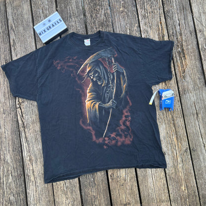Vintage Grim Reaper Shirt Mens XXL Black Graphic Y2K Skull Grunge Baggy