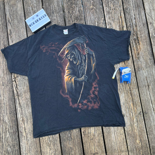 Vintage Grim Reaper Shirt Mens XXL Black Graphic Y2K Skull Grunge Baggy