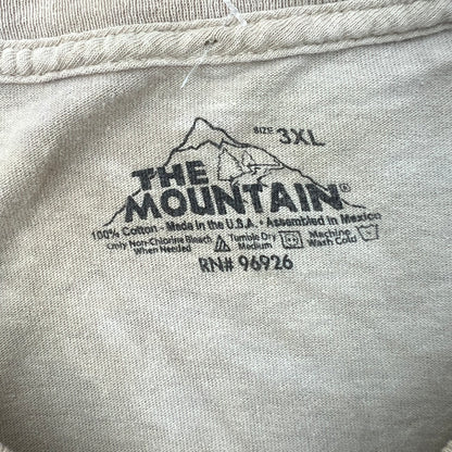 The Mountain tan hand dyed t-shirt w/Indigenous leader 3XL, 2012 David Behrens