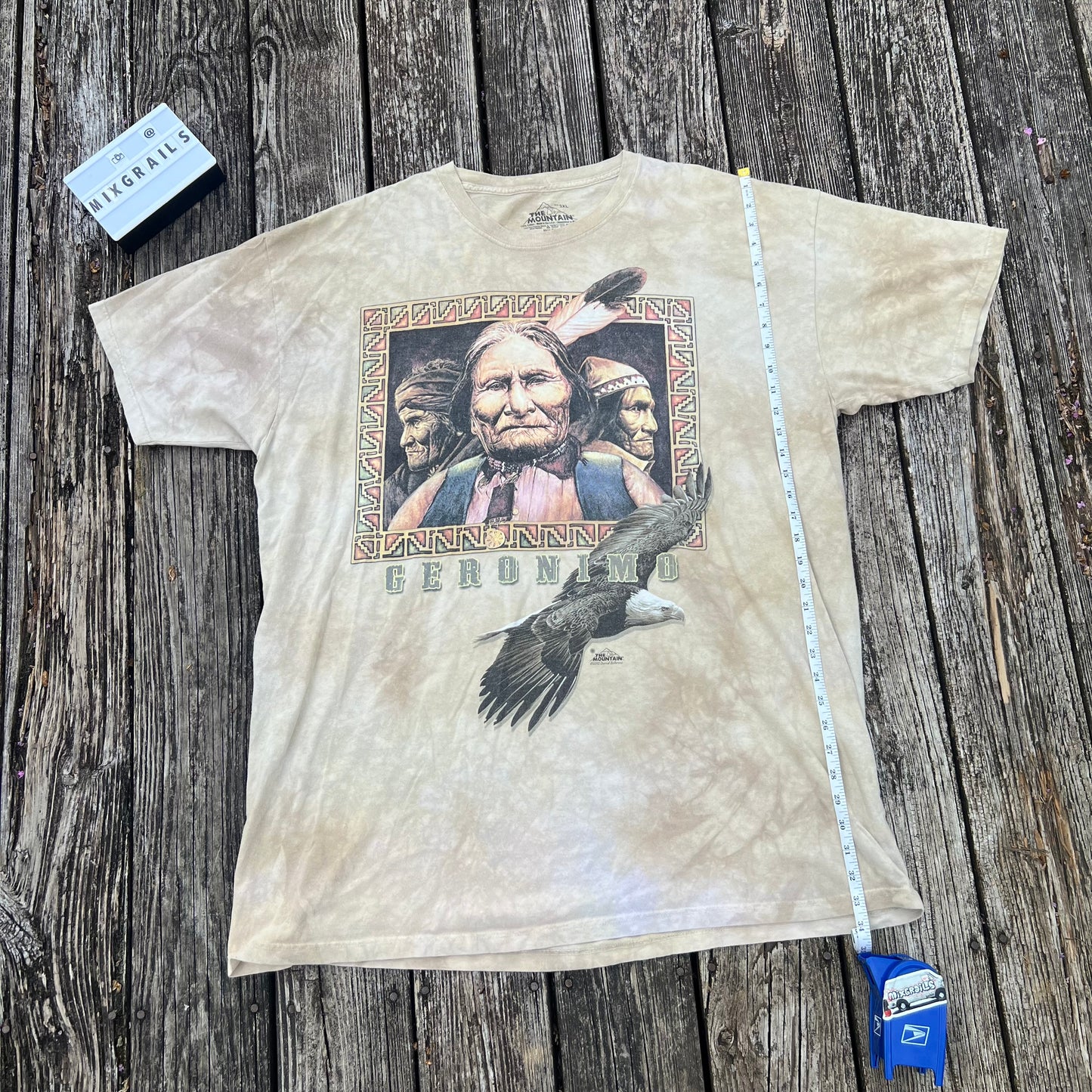 The Mountain tan hand dyed t-shirt w/Indigenous leader 3XL, 2012 David Behrens