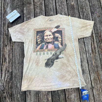 The Mountain tan hand dyed t-shirt w/Indigenous leader 3XL, 2012 David Behrens