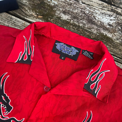 VTG Dragon Button down 90s Mens Unisex Red Black Tropical Y2K Size medium