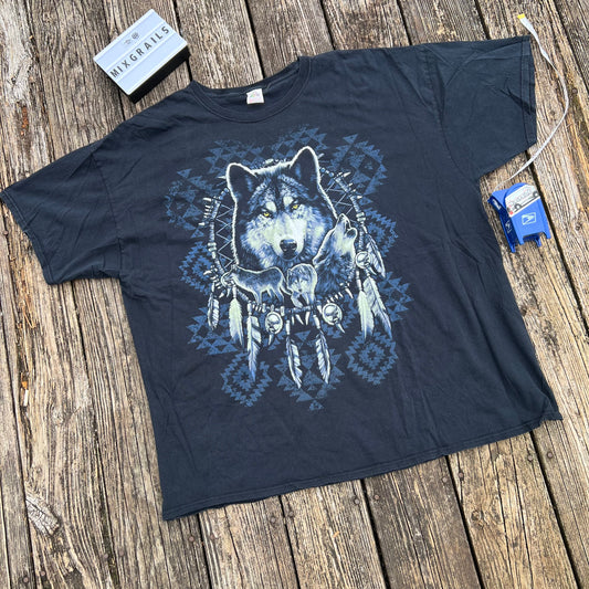 Vintage Fruit Of The Loom Wolf Print Graphic T-Shirt Size Mens XLarge