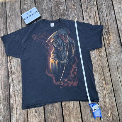 Vintage Grim Reaper Shirt Mens XXL Black Graphic Y2K Skull Grunge Baggy