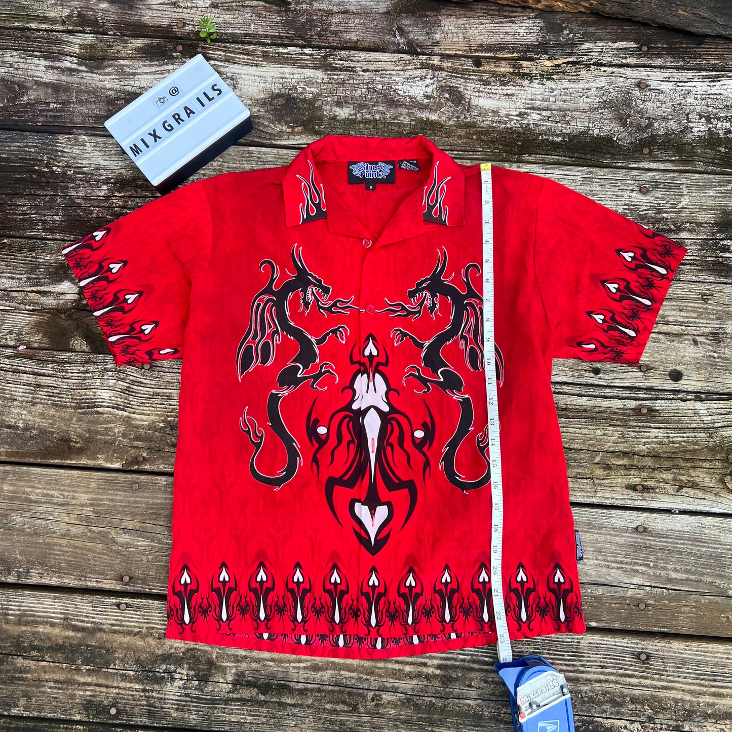 VTG Dragon Button down 90s Mens Unisex Red Black Tropical Y2K Size medium