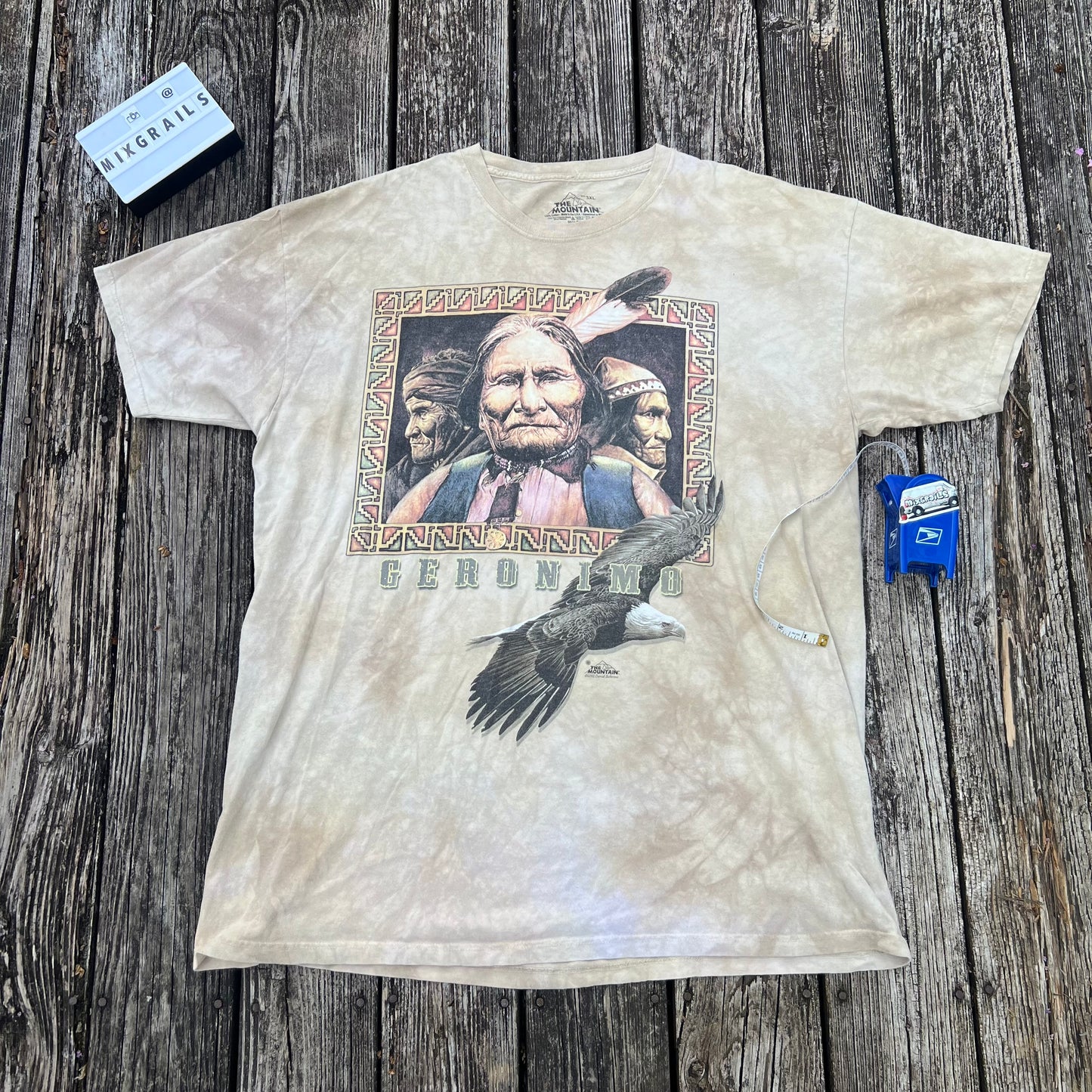 The Mountain tan hand dyed t-shirt w/Indigenous leader 3XL, 2012 David Behrens