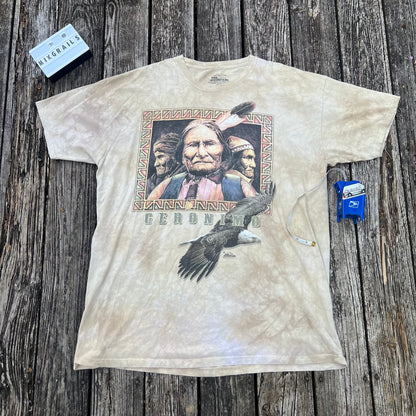 The Mountain tan hand dyed t-shirt w/Indigenous leader 3XL, 2012 David Behrens
