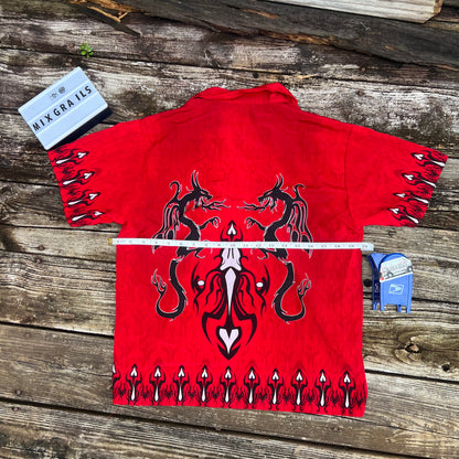 VTG Dragon Button down 90s Mens Unisex Red Black Tropical Y2K Size medium